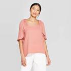 Women's Elbow Sleeve Square Neck Blouse - Prologue Rose (pink)