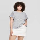 Women's Plus Size Striped Short Sleeve Scoop Neck T-shirt - Universal Thread White