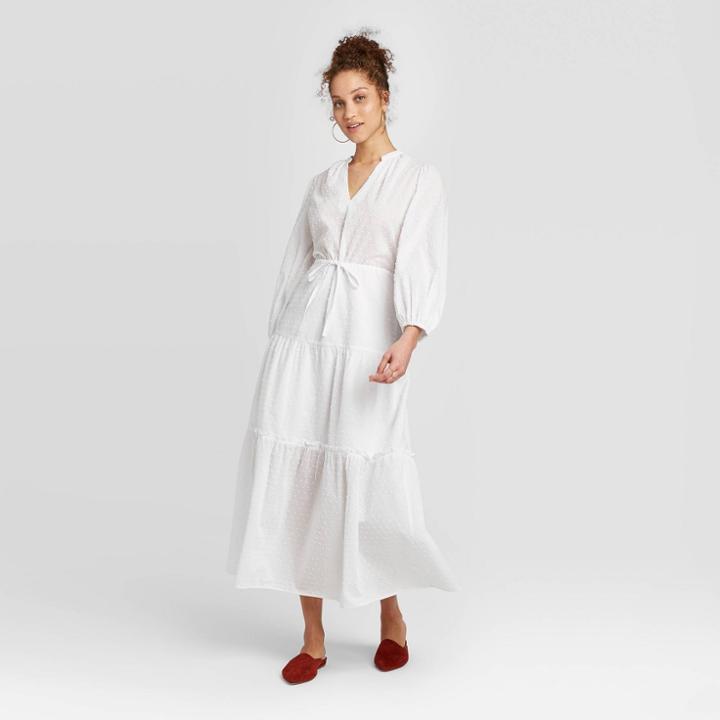 Women's Long Sleeve Tiered Dress - A New Day White