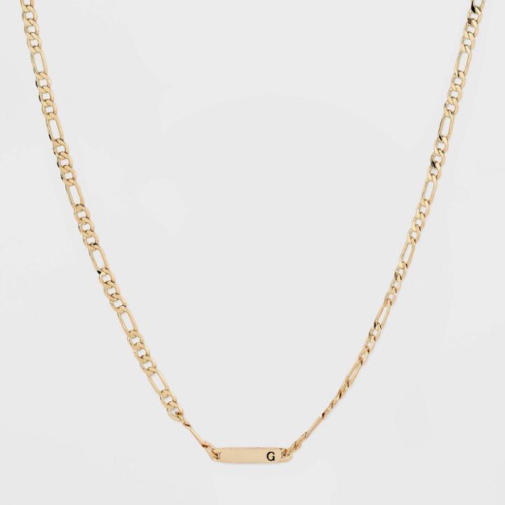 Gold Plated Figaro Bar Initial 'g' Chain Necklace - A New Day Gold