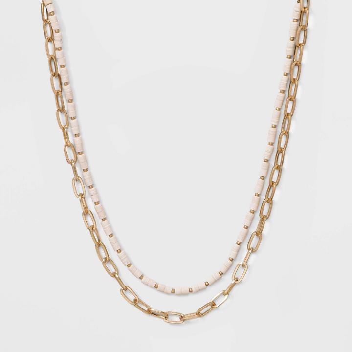 16 & 17 Semi-precious Opal Layered Chain Necklace - Universal Thread Cream