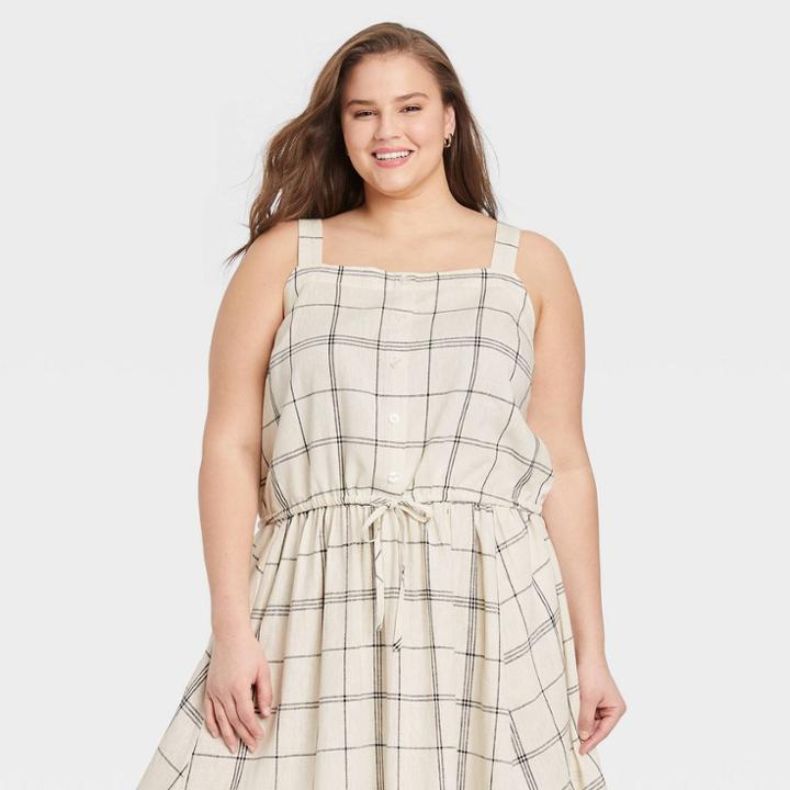 Women's Plus Size Tie-front Apron Tank Top - A New Day Cream