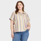 Women's Plus Size Short Sleeve Button-down Shirt - Universal Thread Striped 1x, Multicolor