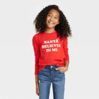Girls' 'santa Believes In Me' Long Sleeve Graphic T-shirt - Cat & Jack Red