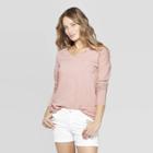 Women's Long Sleeve V-neck Drop Shoulder T-shirt - Universal Thread Pink