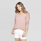 Women's Long Sleeve V-neck Drop Shoulder T-shirt - Universal Thread Pink