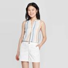 Women's Striped Sleeveless V-neck Blouse - A New Day White