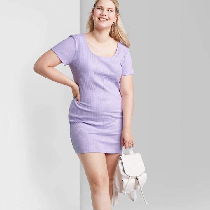 Women's Plus Size Short Sleeve Knit Dress - Wild Fable Lavender