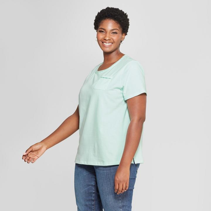 Women's Plus Size Crew Neck Short Sleeve T-shirt - Ava & Viv Mint (green)