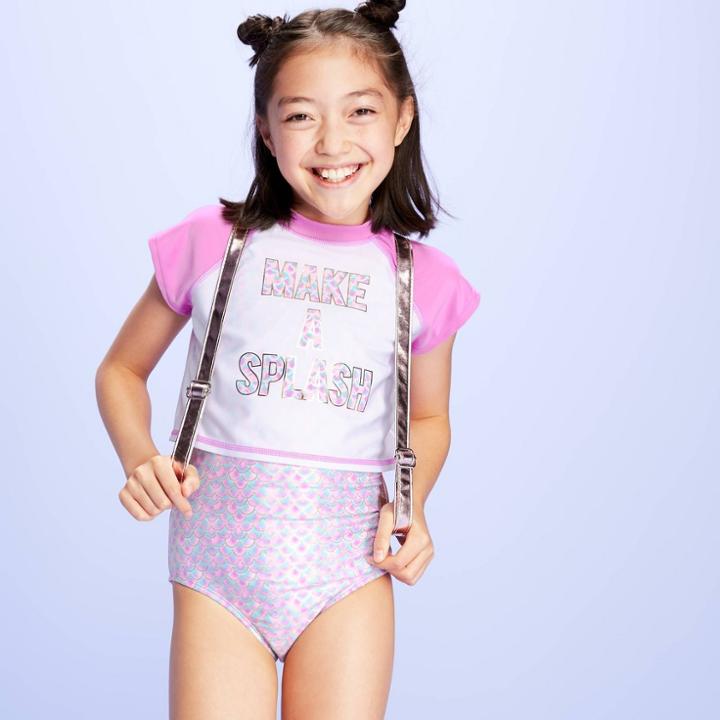 Girls' Make A Splash One Piece Rash Guard Set - More Than Magic Purple M, Girl's,
