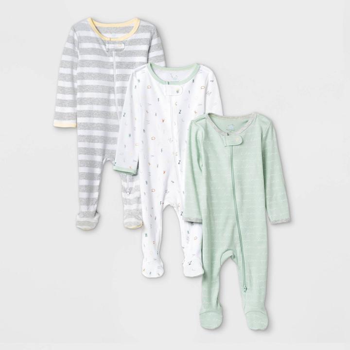 Baby 3pk Zip-up Sleep N' Play - Cloud Island Mint/white/gray