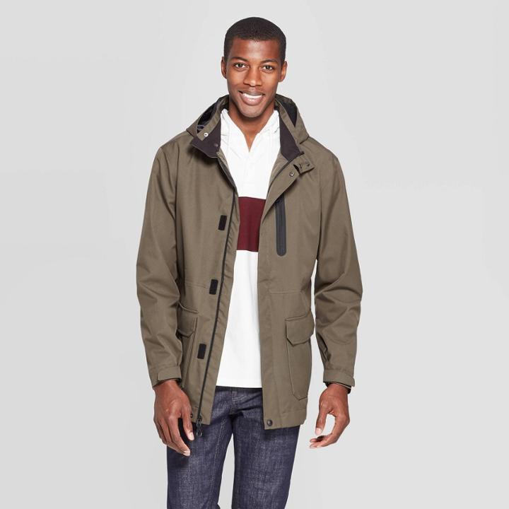 Men's Standard Fit Long Sleeve Lightweight Rain Jacket - Goodfellow & Co Dark Badge Green