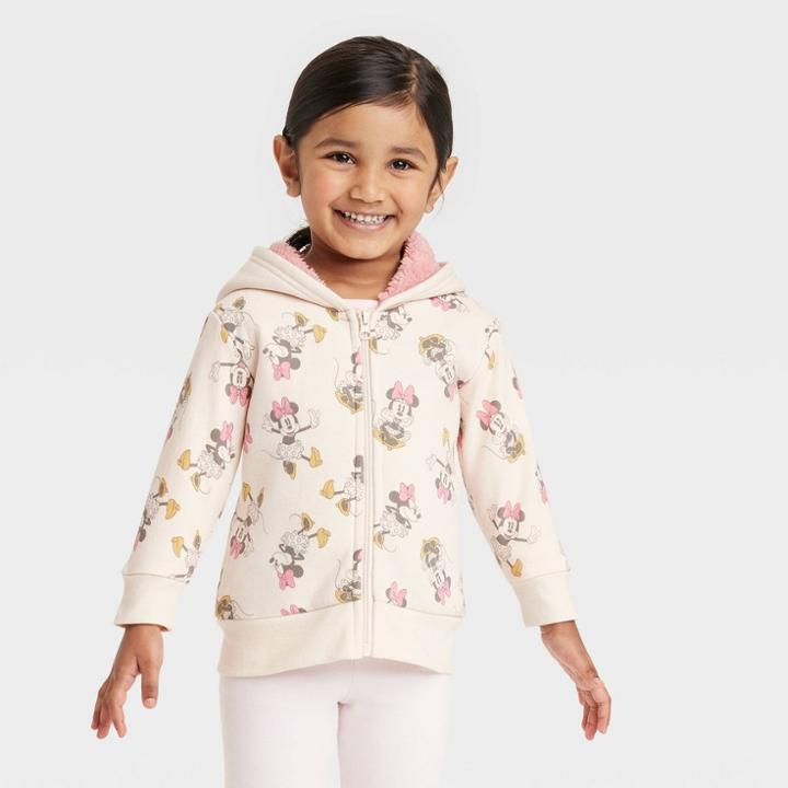 Toddler Girls' Minnie Mouse Zip-up Sweatshirt - Beige