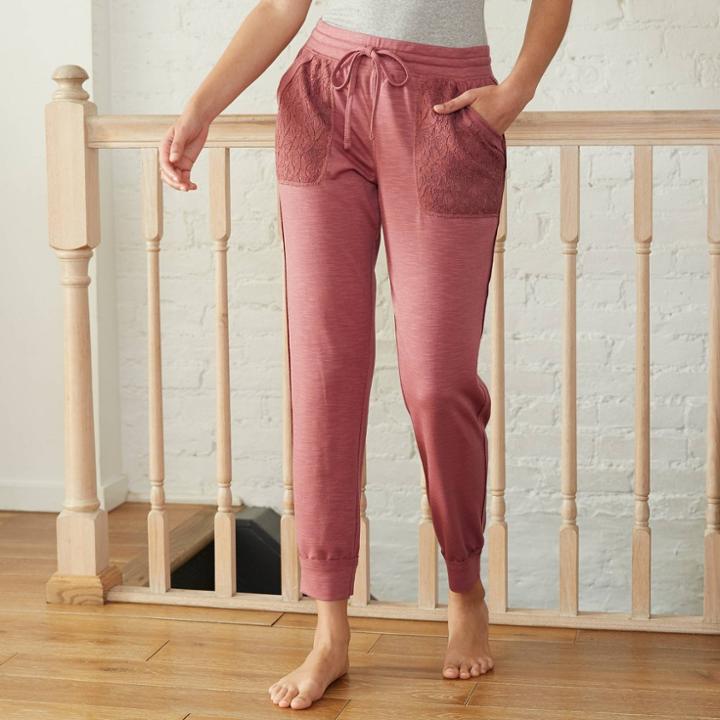 Women's Lace Detail Jogger Pants - Knox Rose Pink