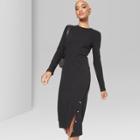 Women's Long Sleeve Ribbed Knit Solid Midi Dress - Wild Fable Black
