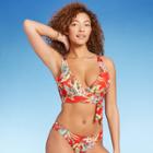 Women's Push-up Sash Tie Triangle Bikini Top - Shade & Shore Red Tropical