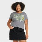 The Muppets Women's Plus Size Kermit The Frog Cropped Short Sleeve Graphic T-shirt - Gray