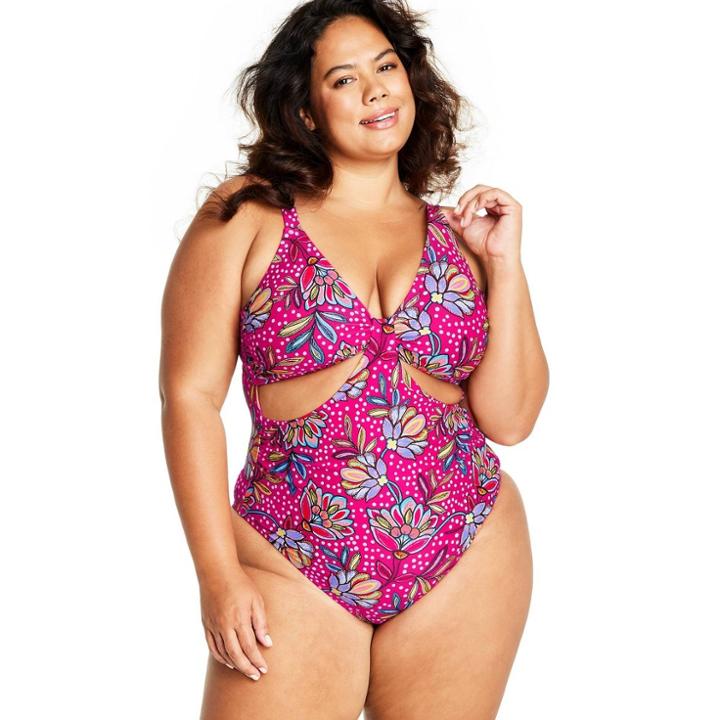 Women's Floral Print Front Cutout One Piece Swimsuit - Tabitha Brown For Target Pink