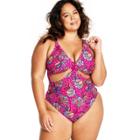 Women's Floral Print Front Cutout One Piece Swimsuit - Tabitha Brown For Target Pink