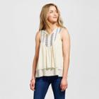 Women's Crinkle Gauze Tank With Embellished Yoke - Knox Rose Ecru