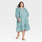 Women's Plus Size Long Sleeve Ruffle Hem Dress - A New Day Blue