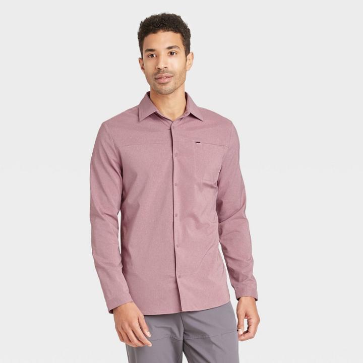 Men's Long Sleeve Button-up T-shirt - All In Motion Grape