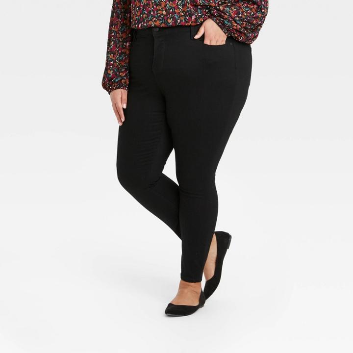 Women's Plus Size Mid-rise Skinny Jeans - Ava & Viv Black