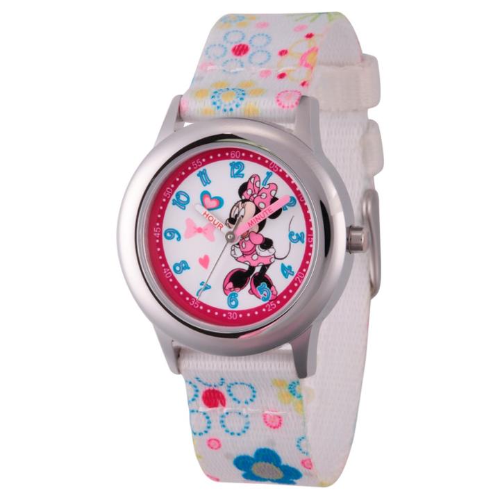 Girls' Disney Minnie Mouse Stainless Steel Time Teacher Watch - White, Girl's