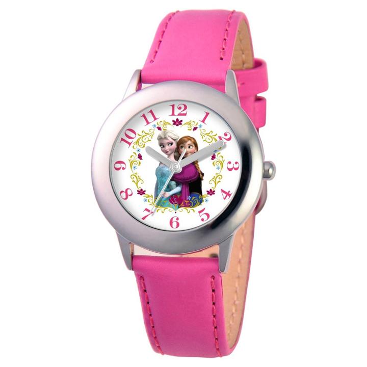 Disney Girls' Frozen Anna And Elsa Stainless Steel Case Watch - Pink