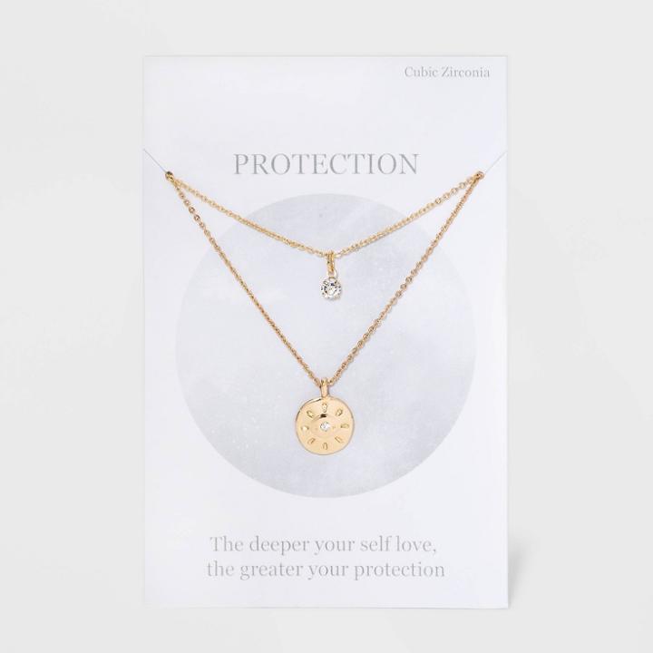 No Brand Cubic Zirconia With Evil Eye Layered Short Necklace - Rose Gold, Gold/pink