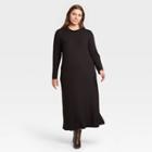 Women's Plus Size Long Sleeve Rib Knit Dress - A New Day Black