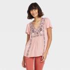 Women's Short Sleeve Embroidered Top - Knox Rose Pink