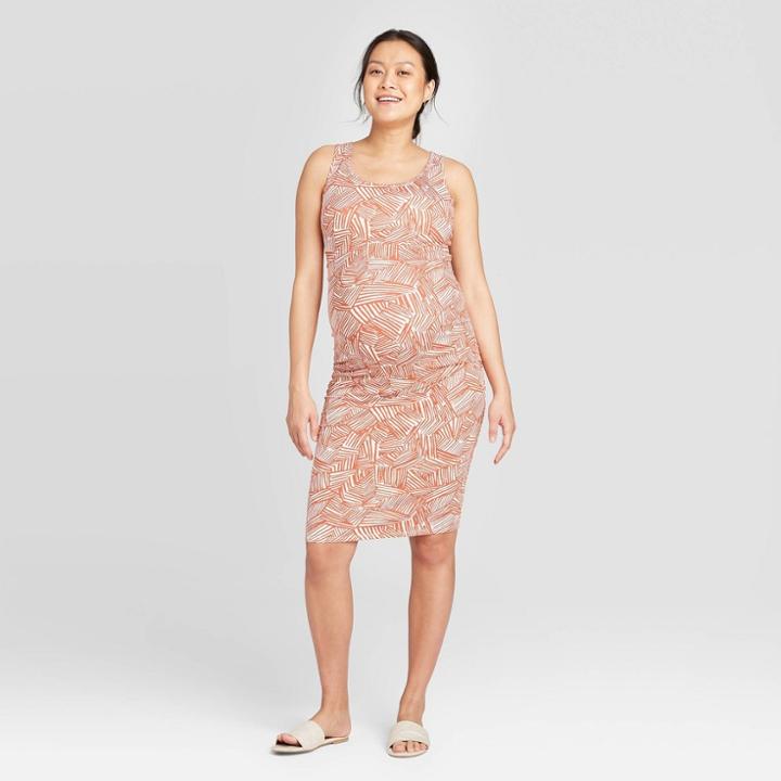 Maternity Printed Sleeveless Midi T-shirt Dress - Isabel Maternity By Ingrid & Isabel Rust M, Women's, Size: Medium,