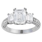 Journee Collection 4 1/10 Ct. T.w. Emerald-cut Cz Basket Set Three-stone Engagement Ring In Sterling Silver - Silver,