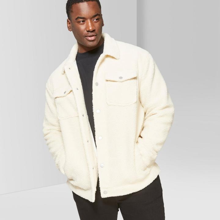 Men's Big & Tall Long Sleeve Sherpa Trucker Jacket - Original Use Cream