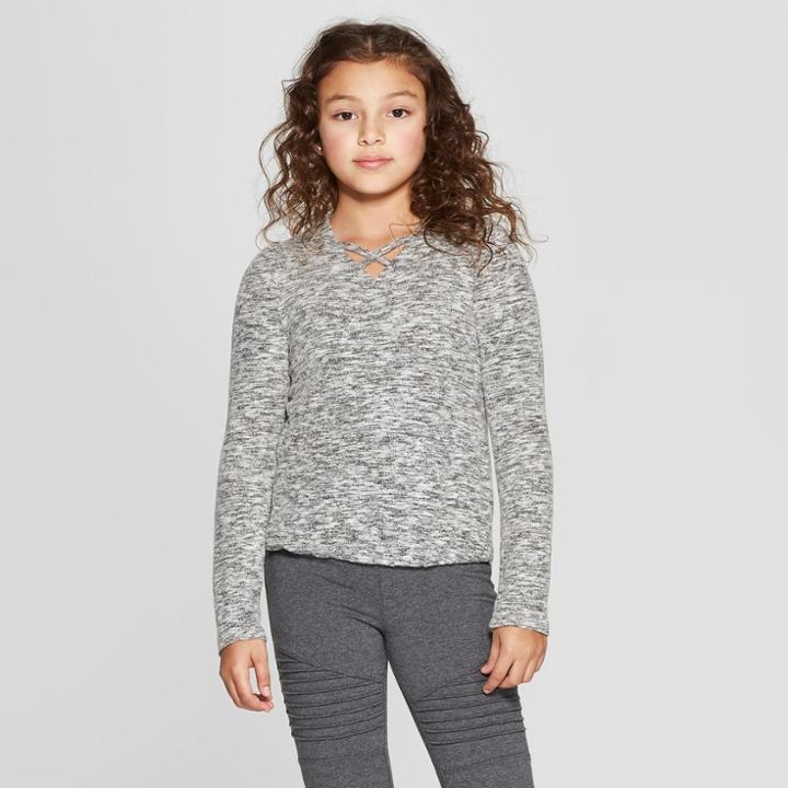 Girls' Cozy V-neck Long Sleeve Blouse - Art Class Heather Gray