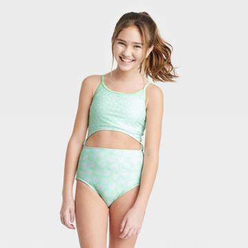 Girls' Floral Printed One Piece Swimsuit - Art Class Green