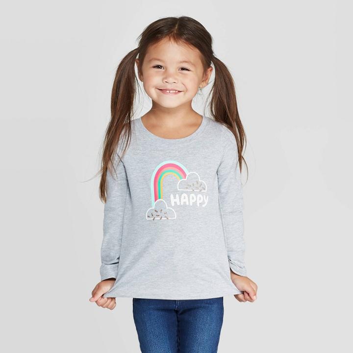 Toddler Girls' Long Sleeve 'happy Rainbow' T-shirt - Cat & Jack Heather Gray