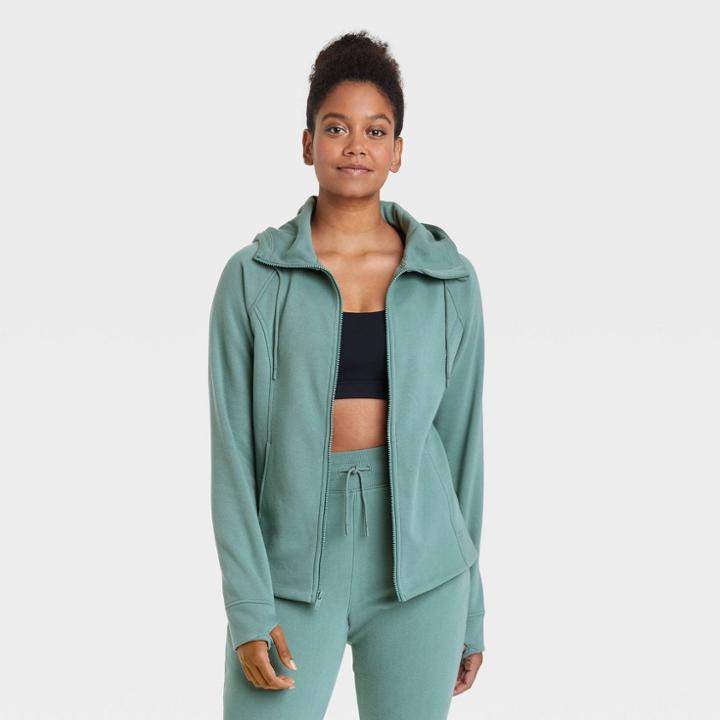 Women's Fleece Full Zip Hooded Sweatshirt - All In Motion Jade