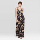 Women's Floral Print Sleeveless Deep V-neck Wrap Jumpsuit - Xhilaration Black