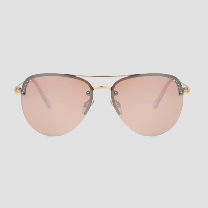 Women's Aviator Metal Shiny Sunglasses - A New Day Pink, Women's, Size: Small, Grey/pink