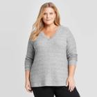 Women's Plus Size Long Sleeve V-neck Rib-knit Top - Ava & Viv Gray X, Women's