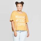 Grayson Threads Women's Plus Size Short Sleeve Weekend, My Dog & Coffee Graphic T-shirt (juniors') - Yellow