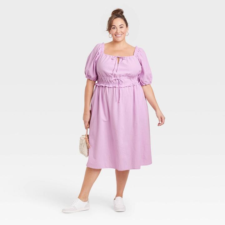 Women's Plus Size Puff Short Sleeve Dress - Universal Thread Purple