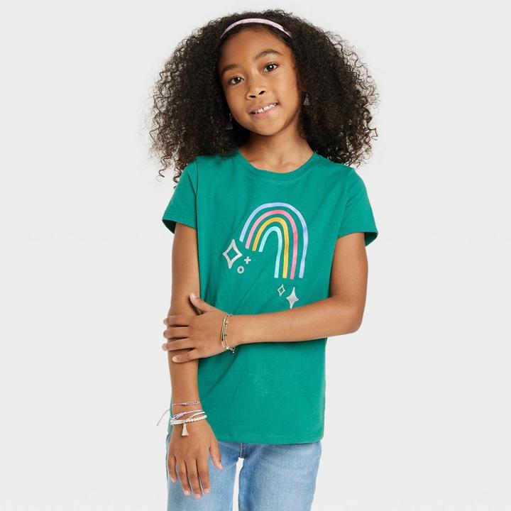 Girls' 'rainbow' Short Sleeve Graphic T-shirt - Cat & Jack Green