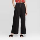 Women's Mid-rise Pleated Button-front Wide Leg Pants - Who What Wear Black