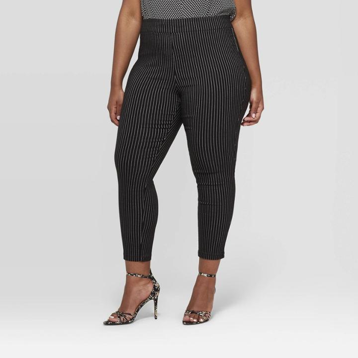 Women's Plus Size Stripe Skinny Cropped - Who What Wear Black/white Stripe
