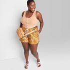 Women's Plus Size High-rise Dolphin Shorts - Wild Fable Taupe Tie-dye 1x, Brown Tie-dye