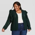 Women's Plus Size Ruffle Cardigan - Universal Thread Green