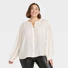 Women's Plus Size Long Sleeve Button-down Femme Top - A New Day Cream